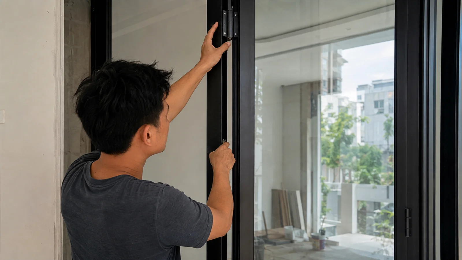 thi công lắp ráp cửa nhôm xingfa hệ 55