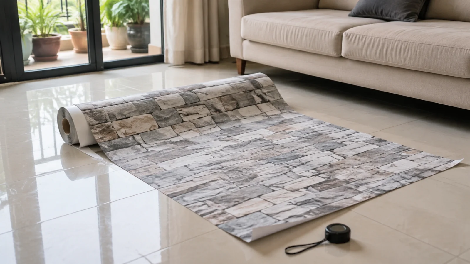 giấy dán tường hàn quốc giả đá