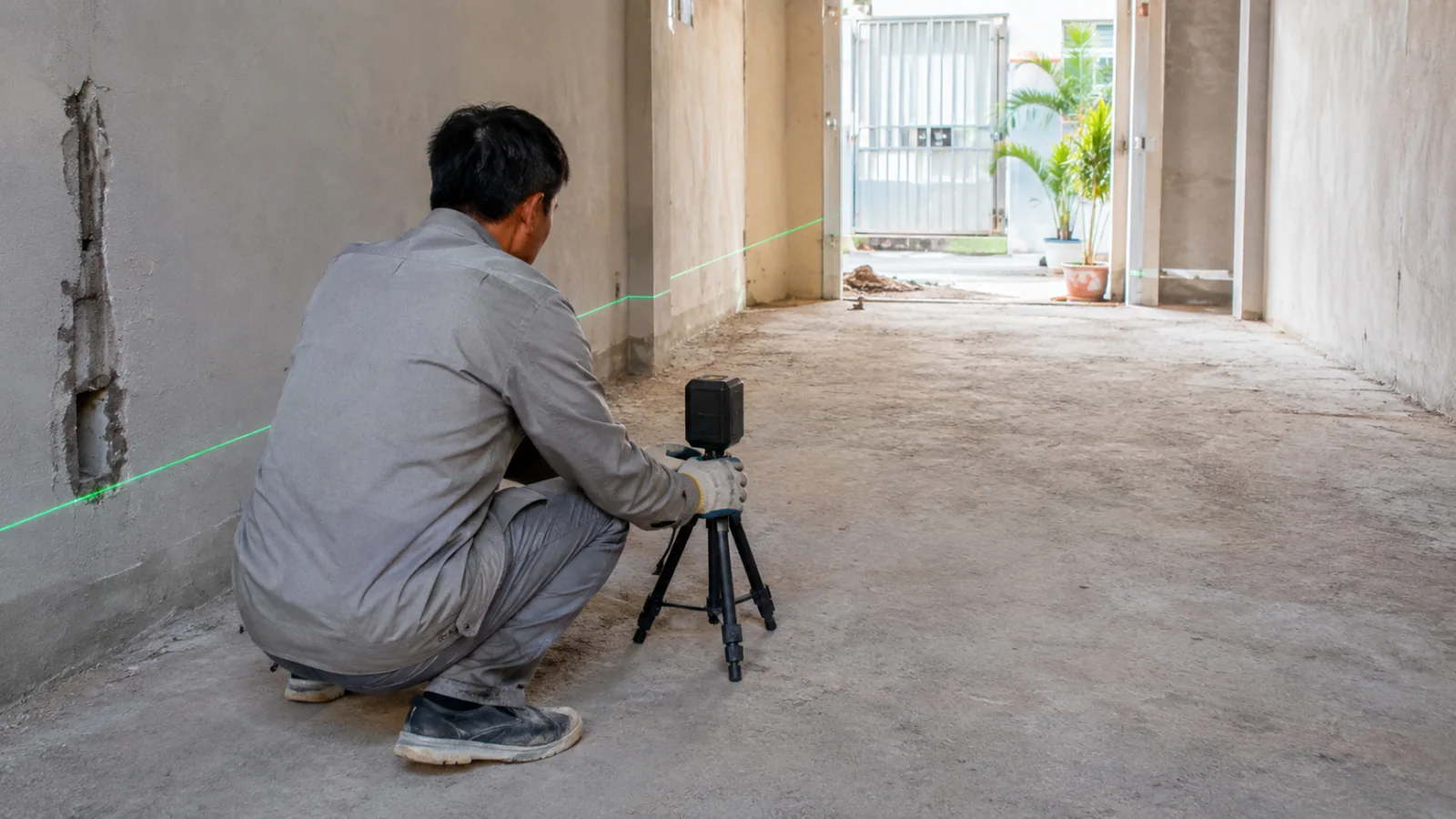 Đo cao độ để tính vật tư nâng nền nhà 4 × 16 m