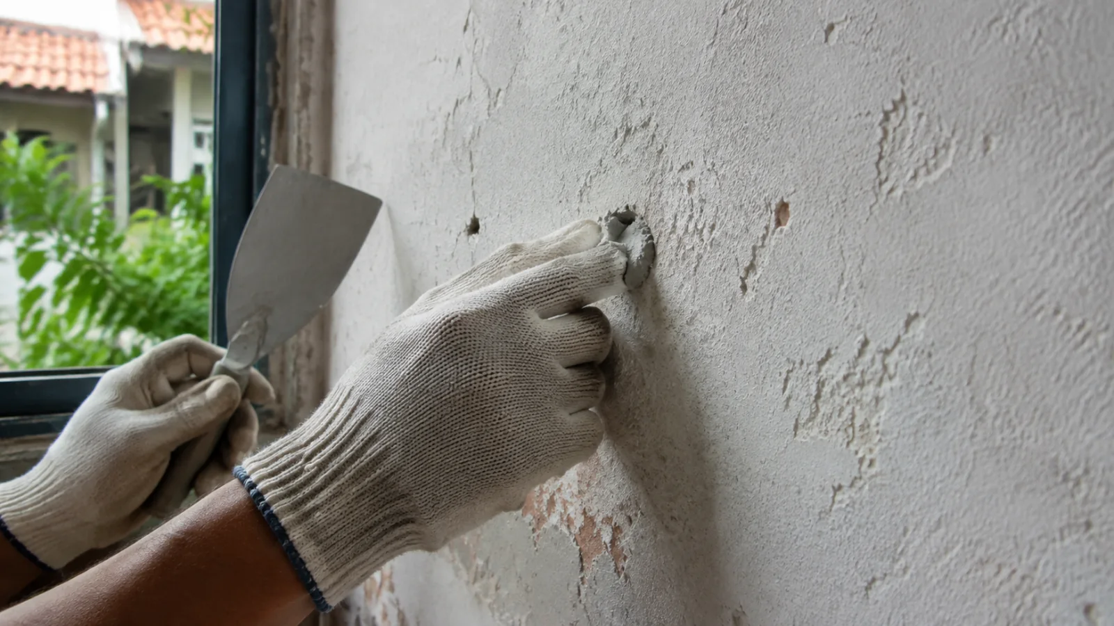 Keo vá tường dùng bịt lỗ khoan trên lớp trát nhà phố