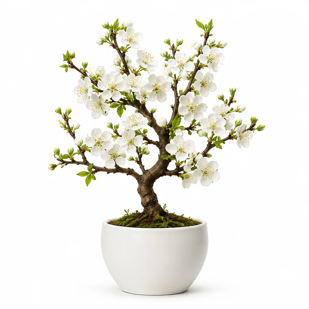 Chậu cây hoa mai trắng (bạch mai) cao 50-80cm chơi tết xếp tại kho