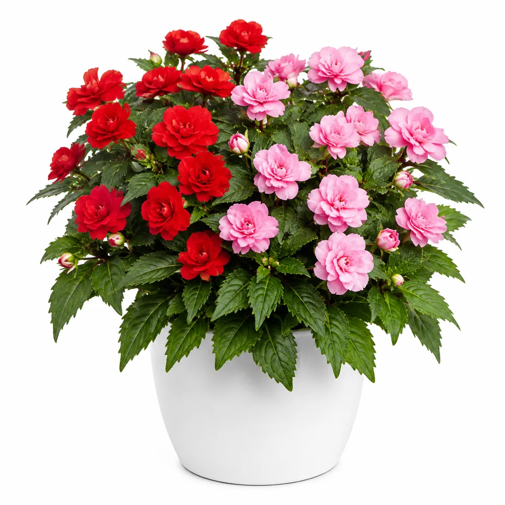 Cây hoa ngọc thảo kép nhiều màu chậu 15cm đặt trên bệ hiên che nắng trưa