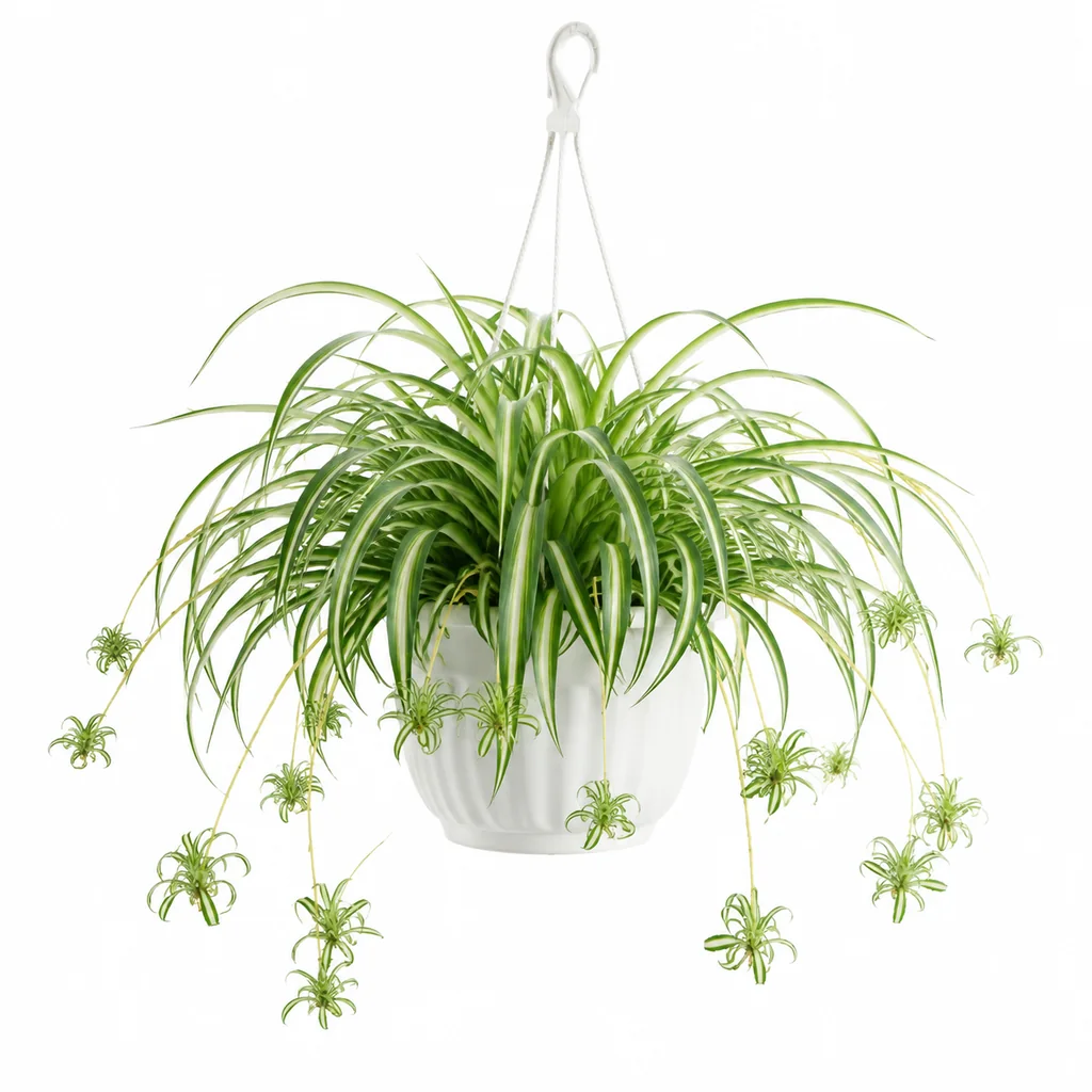 Cây mẫu tử chậu treo 18cm có chồi con buông xuống dưới mái hiên ban công sáng