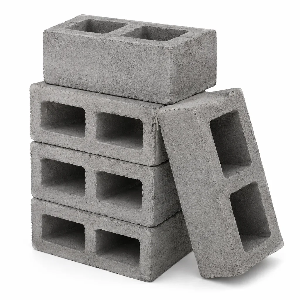 Gạch không nung Đồng Tâm dạng block xi măng 2 lỗ màu xám xếp tại công trình Bình Chánh