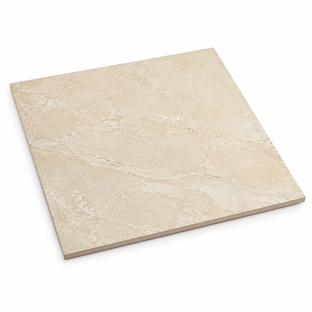Gạch lát nền Đồng Tâm 30x30 mã 3030NUHOANG002LA vàng kem vân đá đặt mẫu trên nền phòng khách