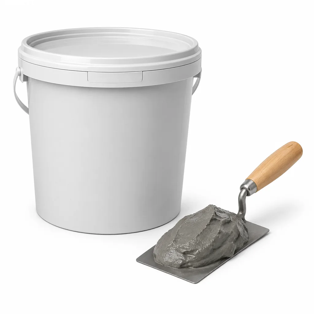 Sơn chống thấm polyurethane Neomax 201 bộ 20kg đặt cạnh sàn sân thượng chuẩn bị thi công